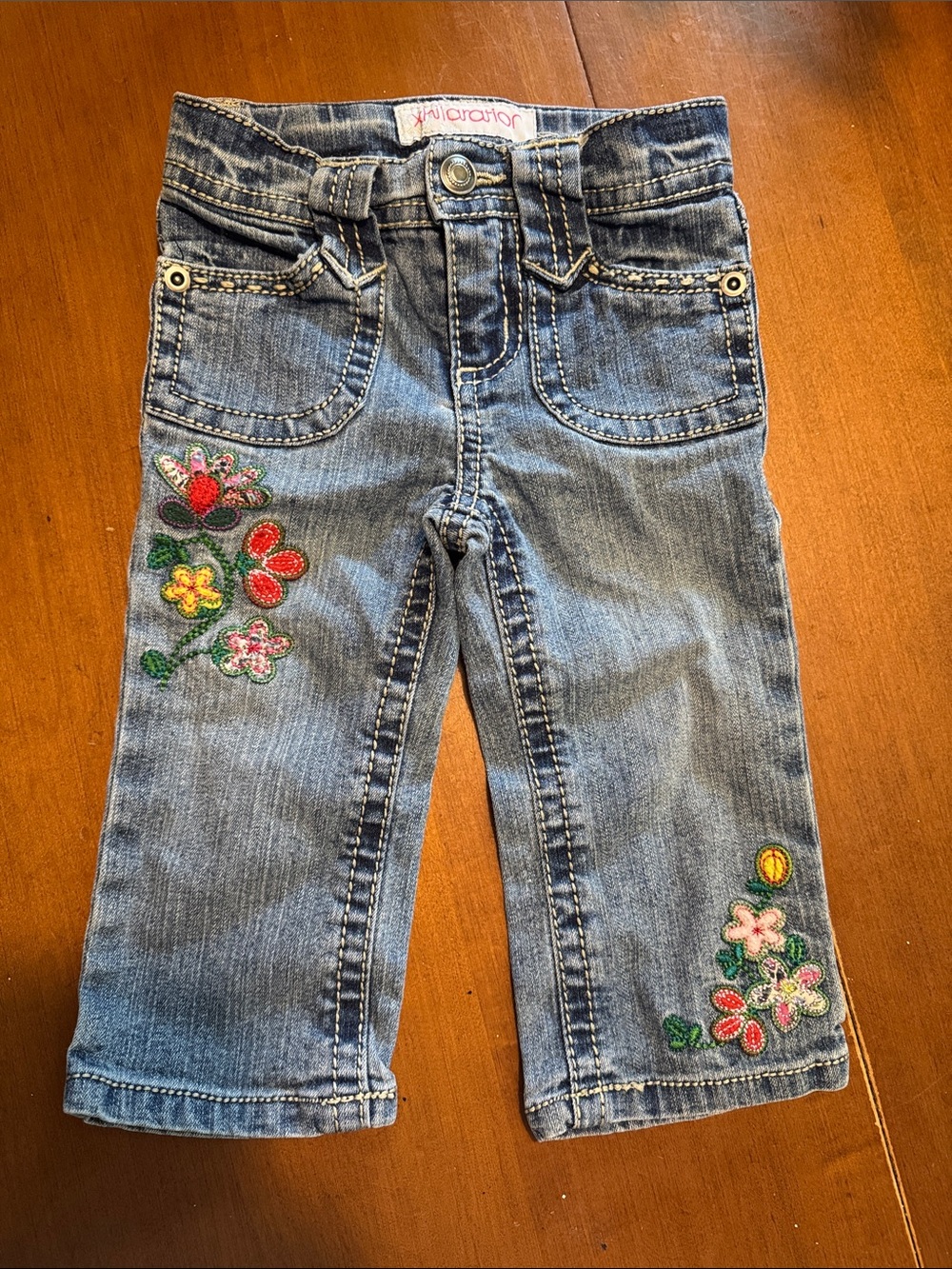Xhilaration Light Blue Denim Jeans with Floral Embroidery